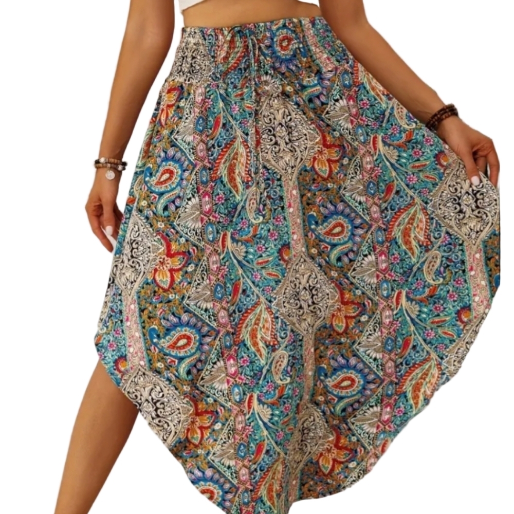 Bohemian Hi-Lo Skirt Paisley Summer Vacay Skirts S M L Plus size Outfits - Picture 2 of 9